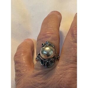 Vintage Sterling Silver Floral Statement Ring Lg Spherical Bead Organic Design